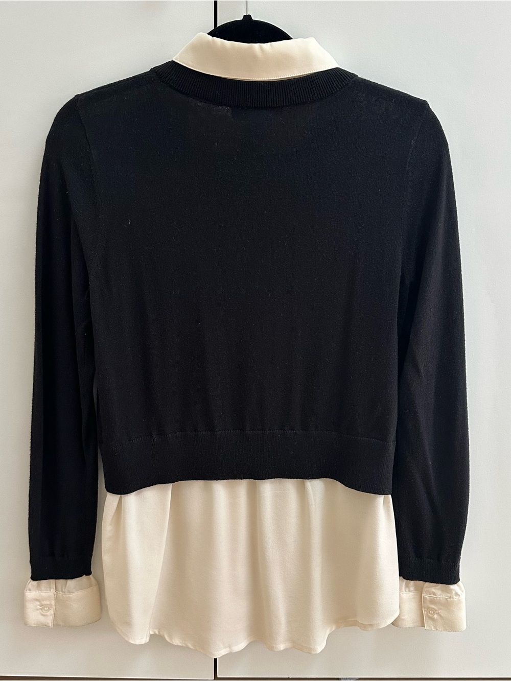Layered Black Sweater with Cream Shirt Panel - SIZE SMALL - Picture 8 of 10